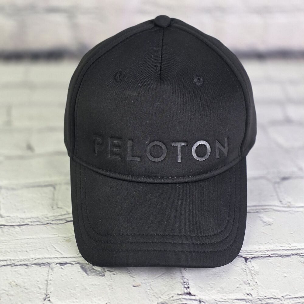 Peloton Black Embossed Spellout Black Adjustable Cycling Cap Hat